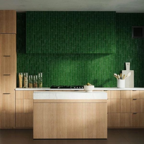 Backsplash & Kitchen | 1 sq. ft. Wabi Sabi Emerald Green 1.5×9 Crackled Glossy Ceramic Tile Emerald Green Backsplash & Kitchen Backsplash & Kitchen