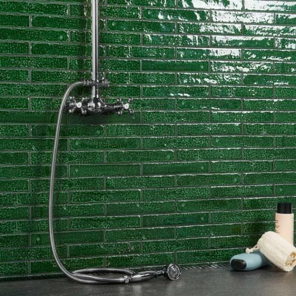 Backsplash & Kitchen | 1 sq. ft. Wabi Sabi Emerald Green 1.5×9 Crackled Glossy Ceramic Tile Emerald Green Backsplash & Kitchen Backsplash & Kitchen