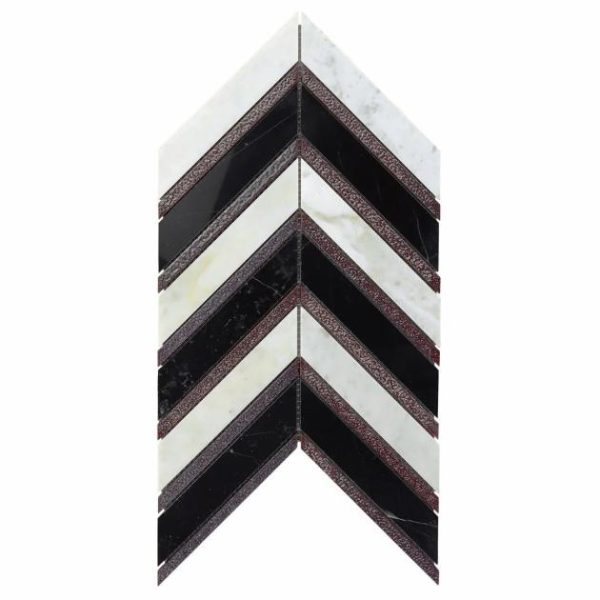 Bathroom | 1 sq. ft. 40 Sheet Scrap Lot: Magma Chevron Verona Black & White Marble & Lava Stone Polished Mosaic Tile White Iron Bathroom Bathroom