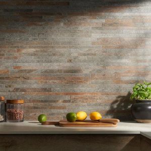 Bathroom | 1 sq. ft. Acadia Thin Strip  Iron Gray Slate Look Matte Porcelain Mosaic Tile Iron Gray Bathroom Bathroom