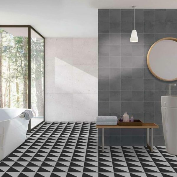 Bathroom | 1 sq. ft. Art Geo Cement Dos Charcoal Gray 8×8 Matte Porcelain Tile Cement Dos Charcoal Bathroom Bathroom