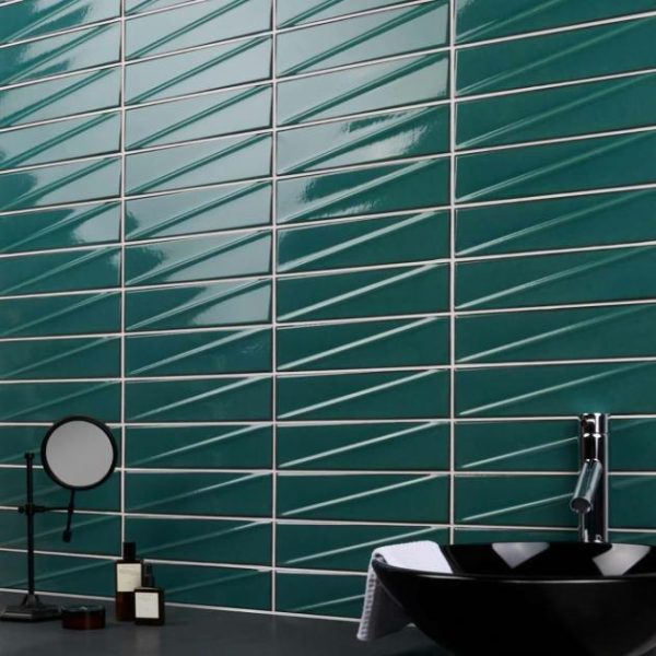 Bathroom | 1 sq. ft. Axelle Emerald Green 3×12 3D Glossy Ceramic Subway Tile Emerald Green Backsplash & Kitchen Backsplash & Kitchen