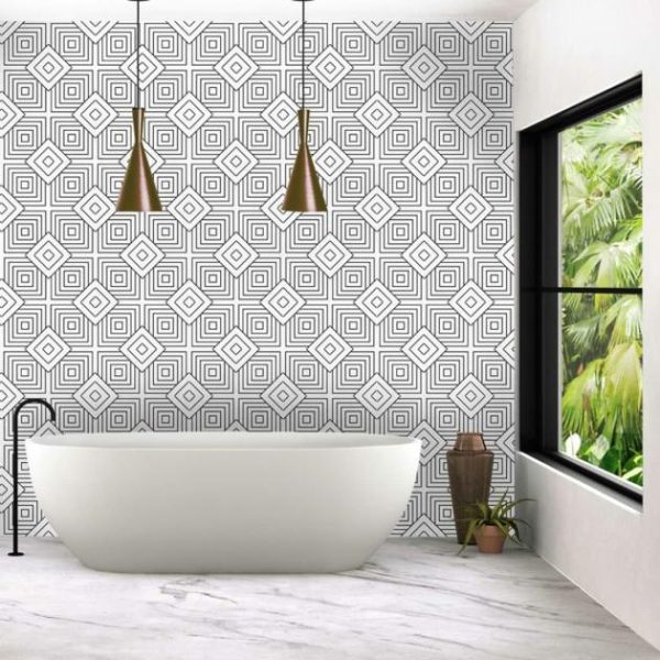 Bathroom | 1 sq. ft. B2W Line Positive 8×8 Matte Porcelain Tile Line Positive Backsplash & Kitchen Backsplash & Kitchen