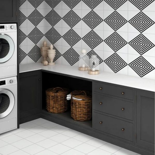 Bathroom | 1 sq. ft. B2W Stripe Positive 8×8 Matte Porcelain Tile Stripe Positive Backsplash & Kitchen Backsplash & Kitchen