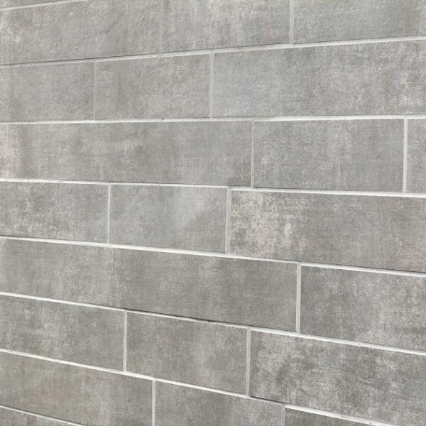 Bathroom | 1 sq. ft. Basic Roadway Cement Silver Matte Brick Shape Porcelain Mosaic Tile Cement Silver Bathroom Bathroom