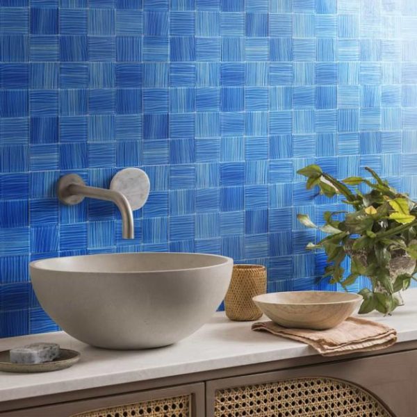 Bathroom | 1 sq. ft. Bimini Azure 3×3 Polished Glass Mosaic Azure Backsplash & Kitchen Azure