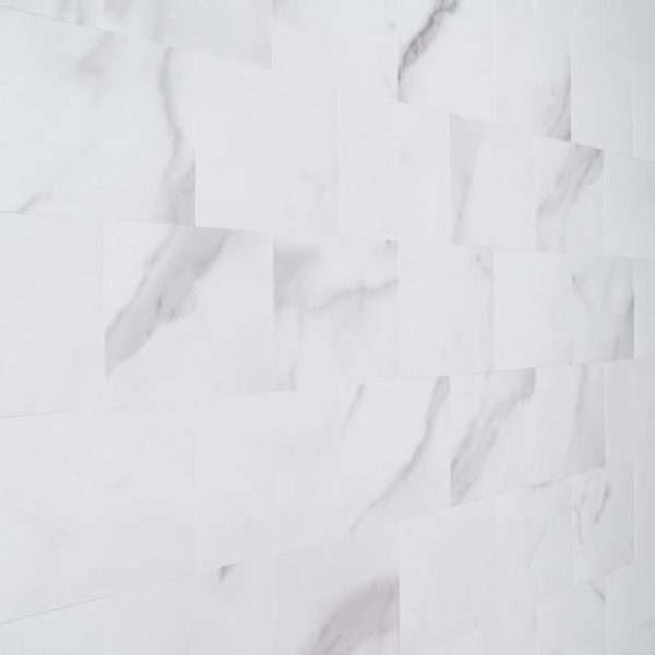 Bathroom | 1 sq. ft. Calacatta LPS White 3×6 Brick Seamless Solid Core Peel & Stick Self Adhesive Marble Look Matte Tile Brick 3X6 Bathroom Bathroom