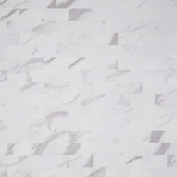 Bathroom | 1 sq. ft. Calacatta LPS White 3×6 Brick Seamless Solid Core Peel & Stick Self Adhesive Marble Look Matte Tile Brick 3X6 Bathroom Bathroom