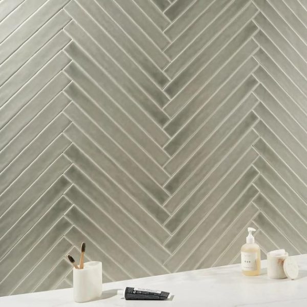 Bathroom | 1 sq. ft. Carolina Moss Gray 2×20 Polished Ceramic Wall Tile Moss Backsplash & Kitchen Backsplash & Kitchen