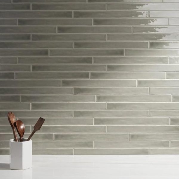 Bathroom | 1 sq. ft. Carolina Moss Gray 2×20 Polished Ceramic Wall Tile Moss Backsplash & Kitchen Backsplash & Kitchen