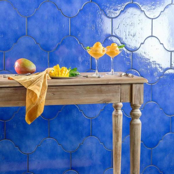 Bathroom | 1 sq. ft. Cavallo Poseidon Blue 8×10 Arabesque Glossy Porcelain Tile Poseidon Backsplash & Kitchen Backsplash & Kitchen