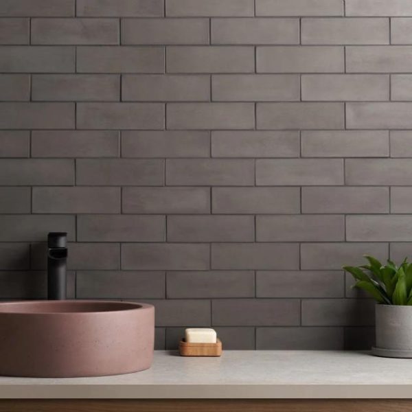 Bathroom | 1 sq. ft. Color One Charcoal Gray 2×8 Matte Cement Tile Charcoal Gray Bathroom Bathroom