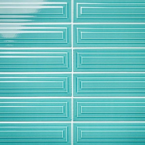 Bathroom | 1 sq. ft. Colorplay Frame Teal Green 4.5×18 3D Crackled Glossy Ceramic Tile Teal Backsplash & Kitchen Backsplash & Kitchen