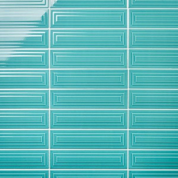 Bathroom | 1 sq. ft. Colorplay Frame Teal Green 4.5×18 3D Crackled Glossy Ceramic Tile Teal Backsplash & Kitchen Backsplash & Kitchen