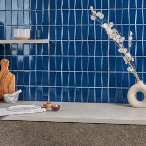 Bathroom | 1 sq. ft. Colorplay Steps Nautical Blue 4.5×18 3D Crackled Glossy Ceramic Tile Blue Backsplash & Kitchen Backsplash & Kitchen