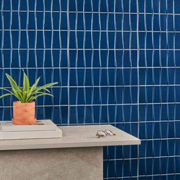 Bathroom | 1 sq. ft. Colorplay Steps Nautical Blue 4.5×18 3D Crackled Glossy Ceramic Tile Blue Backsplash & Kitchen Backsplash & Kitchen