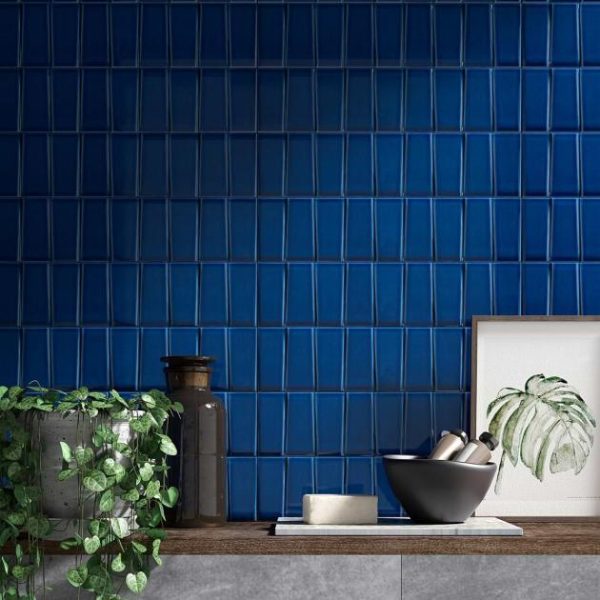 Bathroom | 1 sq. ft. Colorplay Steps Nautical Blue 4.5×18 3D Crackled Glossy Ceramic Tile Blue Backsplash & Kitchen Backsplash & Kitchen