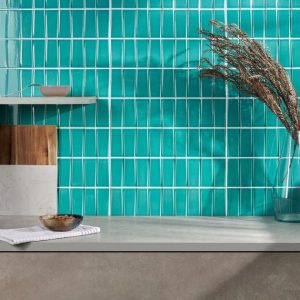 Bathroom | 1 sq. ft. Colorplay Steps Teal Green 4.5×18 3D Crackled Glossy Ceramic Tile Teal Backsplash & Kitchen Backsplash & Kitchen