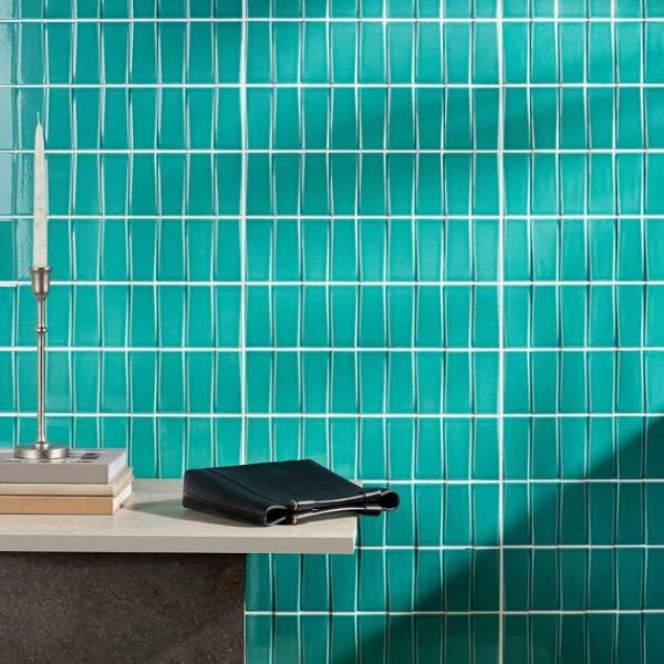 Bathroom | 1 sq. ft. Colorplay Steps Teal Green 4.5×18 3D Crackled Glossy Ceramic Tile Teal Backsplash & Kitchen Backsplash & Kitchen