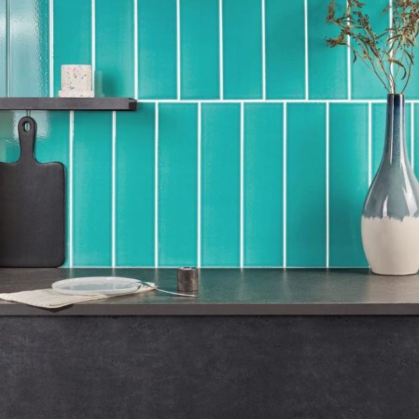 Bathroom | 1 sq. ft. Colorplay Teal Green 4.5×18 Crackled Glossy Ceramic Tile Teal Backsplash & Kitchen Backsplash & Kitchen