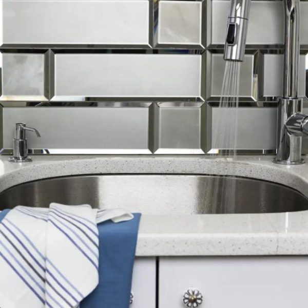 Bathroom | 1 sq. ft. Dark Gray Beveled 4×12 Mirror Subway Tile for Wall Backsplash & Kitchen Backsplash & Kitchen