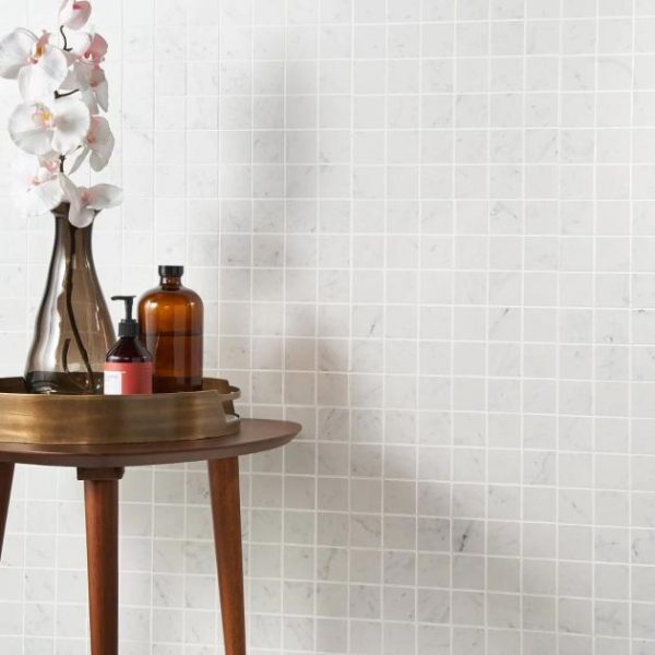 Bathroom | 1 sq. ft. DreamStone Carrara Giola 2×2 Matte Porcelain Mosaic 2X2 Matte Backsplash & Kitchen 2X2 Matte