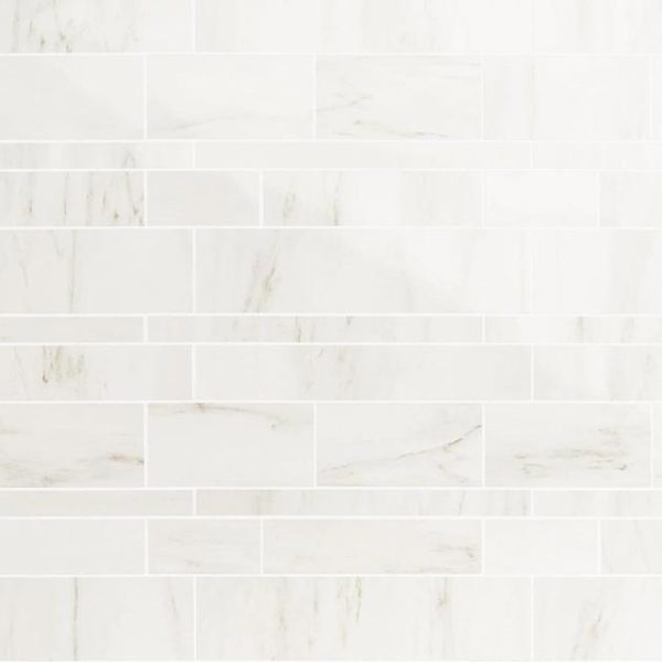 Bathroom | 1 sq. ft. DreamStone Dolomite Snow Railroad Polished Porcelain Mosaic Railroad Polished Backsplash & Kitchen Backsplash & Kitchen