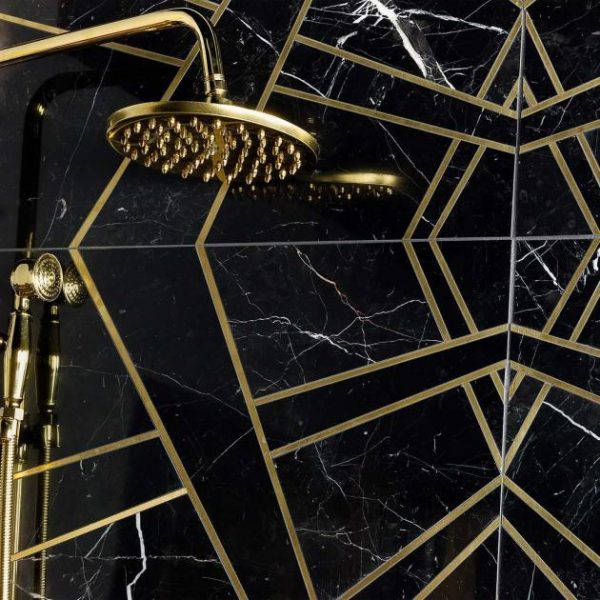 Bathroom | 1 sq. ft. Empire Nero Black & Gold 24×24 Polished Marble & Brass Tile Nero Bathroom Bathroom