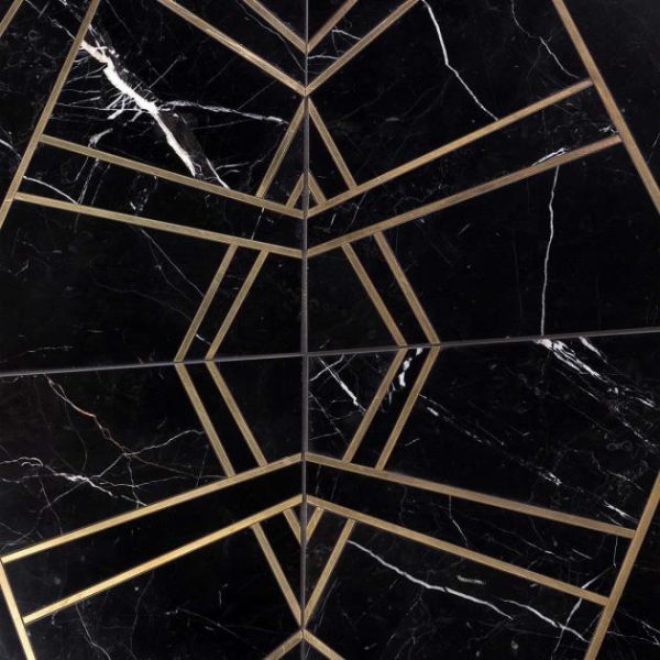 Bathroom | 1 sq. ft. Empire Nero Black & Gold 24×24 Polished Marble & Brass Tile Nero Bathroom Bathroom