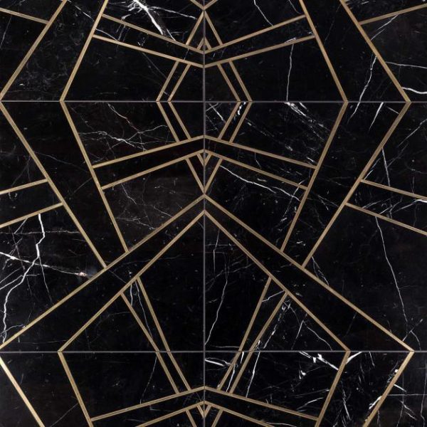 Bathroom | 1 sq. ft. Empire Nero Black & Gold 24×24 Polished Marble & Brass Tile Nero Bathroom Bathroom