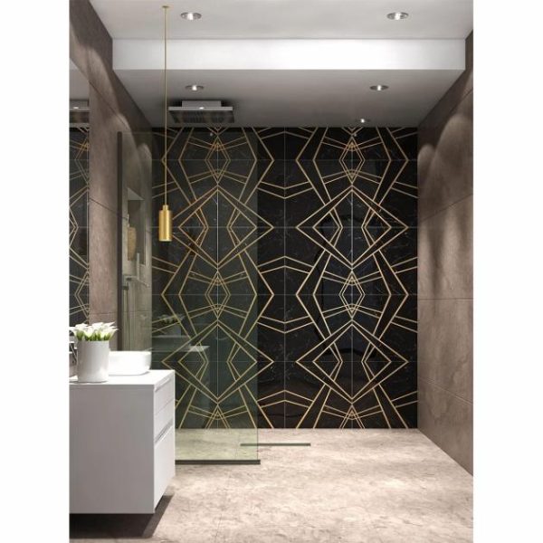 Bathroom | 1 sq. ft. Empire Nero Black & Gold 24×24 Polished Marble & Brass Tile Nero Bathroom Bathroom