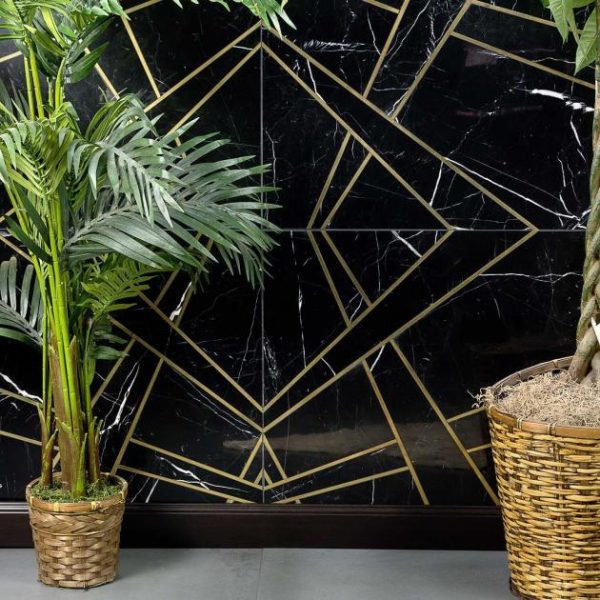 Bathroom | 1 sq. ft. Empire Nero Black & Gold 24×24 Polished Marble & Brass Tile Nero Bathroom Bathroom