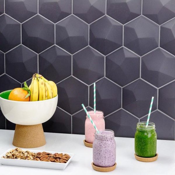 Bathroom | 1 sq. ft. Exagoni Dimension Dark Gray 6×7 3D Hexagon Grafito Matte Ceramic Wall Tile Dimension Gray Matte Bathroom Bathroom