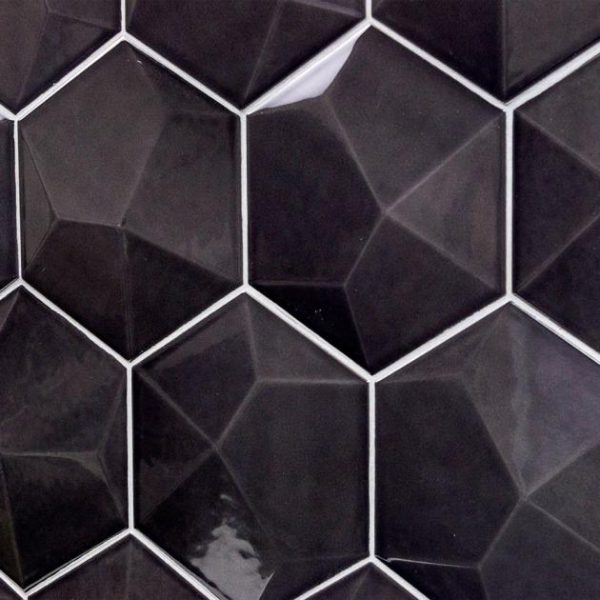 Bathroom | 1 sq. ft. Exagoni Dimension Dark Gray 6×7 3D Hexagon Grafito Polished Ceramic Wall Tile Dimension Gray Polished Bathroom Bathroom