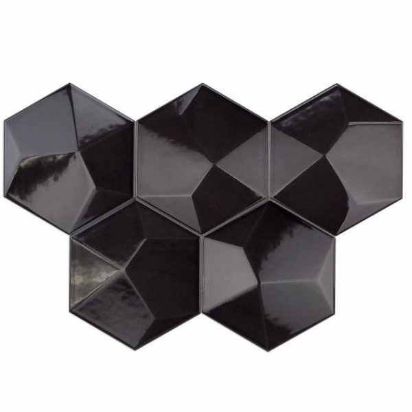 Bathroom | 1 sq. ft. Exagoni Dimension Dark Gray 6×7 3D Hexagon Grafito Polished Ceramic Wall Tile Dimension Gray Polished Bathroom Bathroom