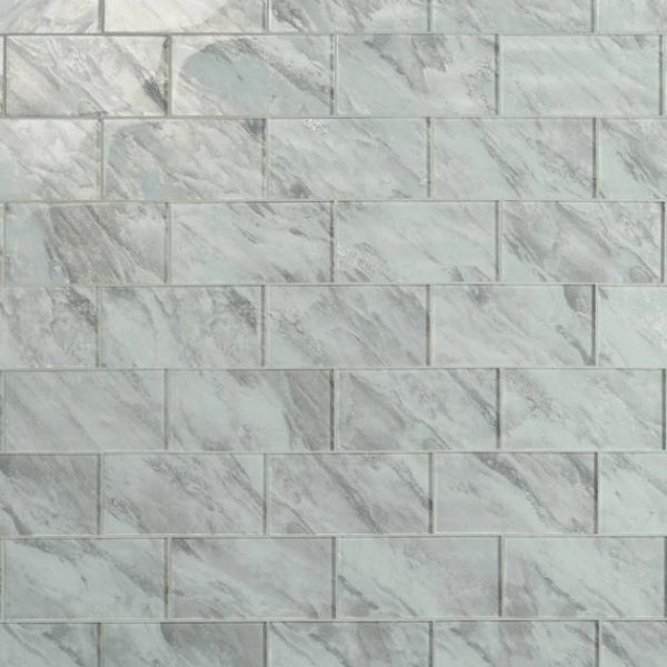 Bathroom | 1 sq. ft. Gem Moonstone Silver 4×9 Polished Glass Tile Silver Bathroom Bathroom