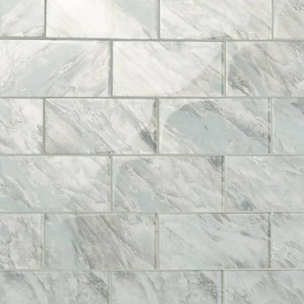 Bathroom | 1 sq. ft. Gem Moonstone Silver 4×9 Polished Glass Tile Silver Bathroom Bathroom