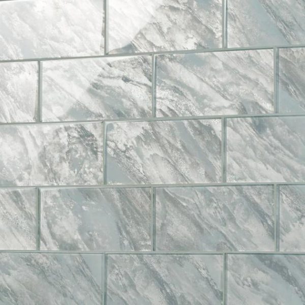 Bathroom | 1 sq. ft. Gem Moonstone Silver 4×9 Polished Glass Tile Silver Bathroom Bathroom