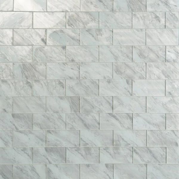 Bathroom | 1 sq. ft. Gem Moonstone Silver 4×9 Polished Glass Tile Silver Bathroom Bathroom