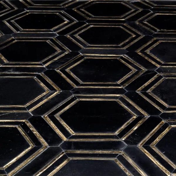 Bathroom | 1 sq. ft. Helix Black & Gold Polished Marble Tile Backsplash & Kitchen Backsplash & Kitchen