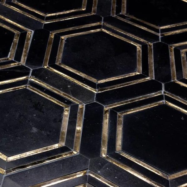 Bathroom | 1 sq. ft. Helix Black & Gold Polished Marble Tile Backsplash & Kitchen Backsplash & Kitchen