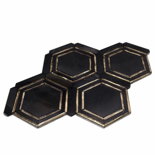 Bathroom | 1 sq. ft. Helix Black & Gold Polished Marble Tile Backsplash & Kitchen Backsplash & Kitchen