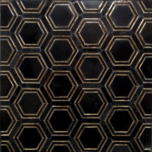 Bathroom | 1 sq. ft. Helix Black & Gold Polished Marble Tile Backsplash & Kitchen Backsplash & Kitchen