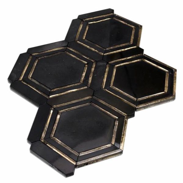 Bathroom | 1 sq. ft. Helix Black & Gold Polished Marble Tile Backsplash & Kitchen Backsplash & Kitchen