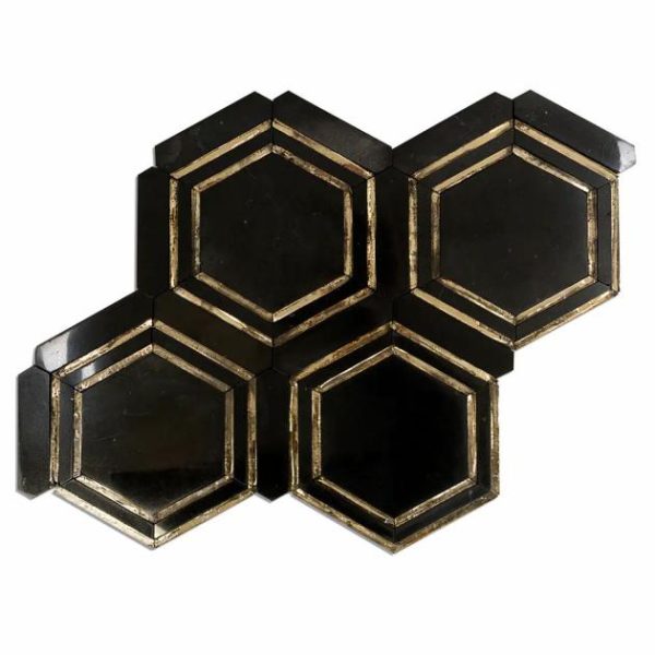 Bathroom | 1 sq. ft. Helix Black & Gold Polished Marble Tile Backsplash & Kitchen Backsplash & Kitchen