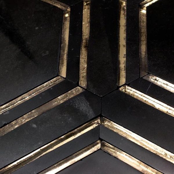 Bathroom | 1 sq. ft. Helix Black & Gold Polished Marble Tile Backsplash & Kitchen Backsplash & Kitchen