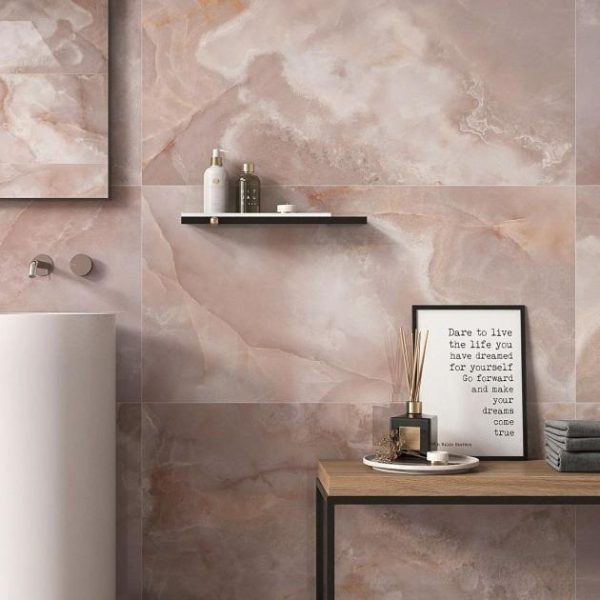 Bathroom | 1 sq. ft. Jewel Onyx Coral Pink 24×48 Polished Porcelain Tile Coral Bathroom Bathroom