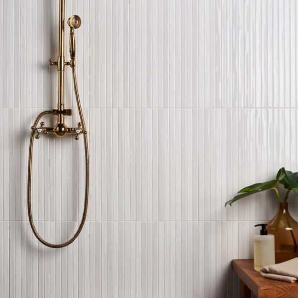 Bathroom | 1 sq. ft. Kanbina Blanco White 5×18 Glossy Ceramic Mosaic Tile Blanco Backsplash & Kitchen Backsplash & Kitchen