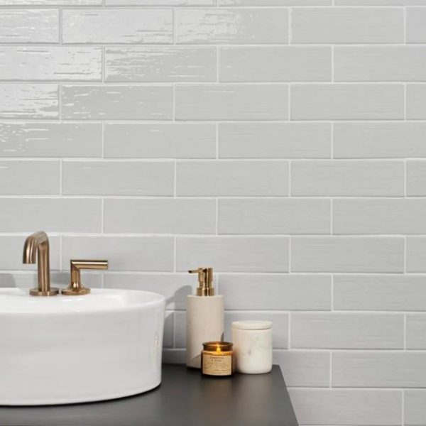 Bathroom | 1 sq. ft. Kiln Silver 3×9 Polished Porcelain Subway Tile Silver Backsplash & Kitchen Backsplash & Kitchen