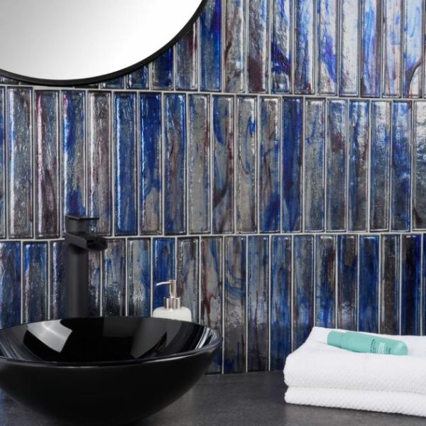 Bathroom | 1 sq. ft. Komorebi Brick Bayou Blue 2×12 Polished Glass Subway Tile Bayou Blue Backsplash & Kitchen Backsplash & Kitchen